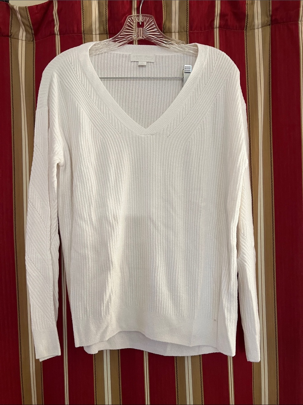 Barefoot Dreams cozy chic ultra lite white ribbed V-Neck Sweater